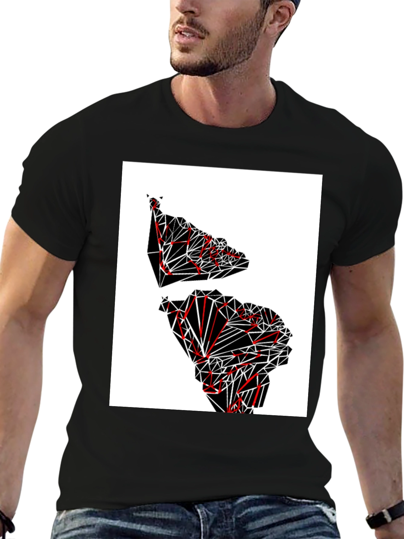Geometric Continent Graphic Tee - Black