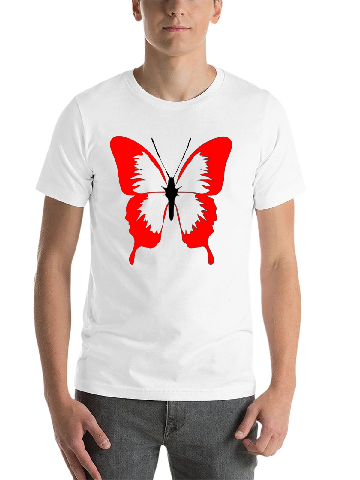 Butterfly Graphic Black T-Shirt - Bold Red Design