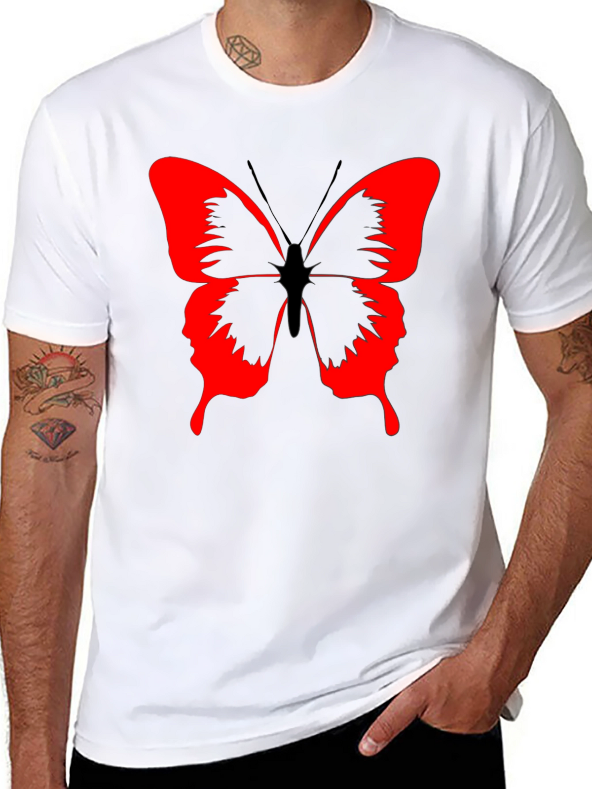 Butterfly Graphic Black T-Shirt - Bold Red Design