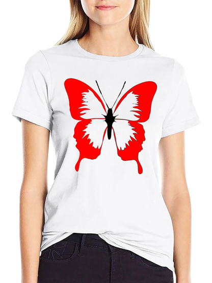 Butterfly Graphic Black T-Shirt - Bold Red Design
