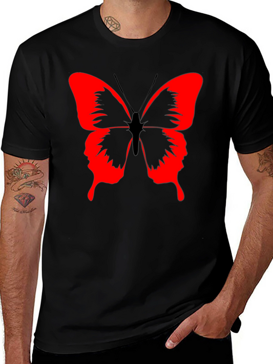 Butterfly Graphic Black T-Shirt - Bold Red Design
