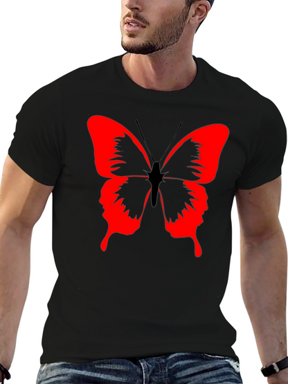 Butterfly Graphic Black T-Shirt - Bold Red Design