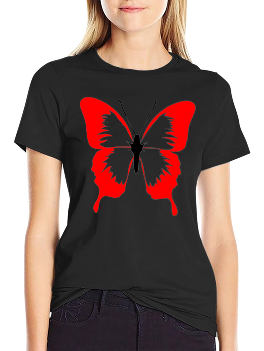 Butterfly Graphic Black T-Shirt - Bold Red Design