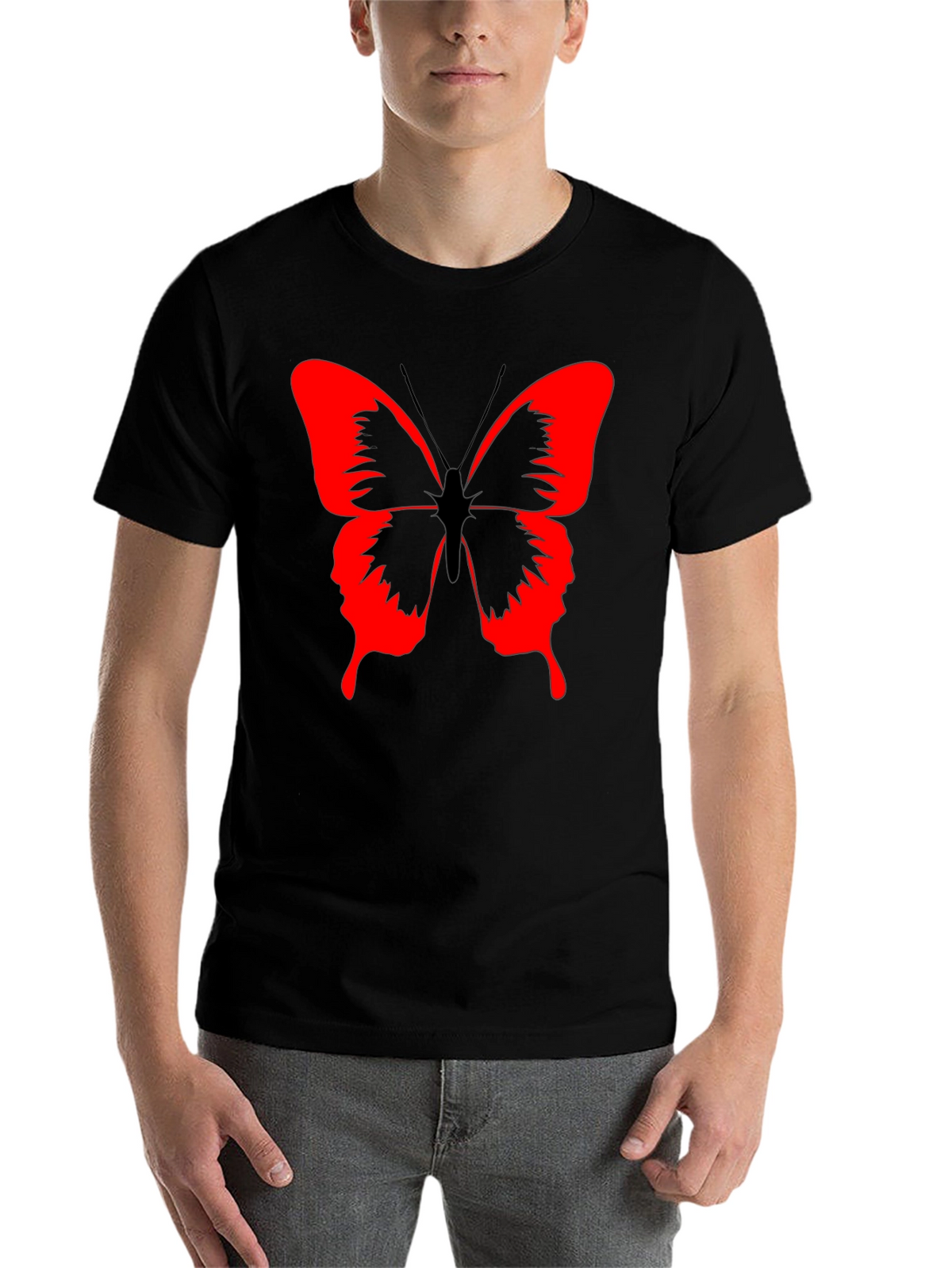 Butterfly Graphic Black T-Shirt - Bold Red Design