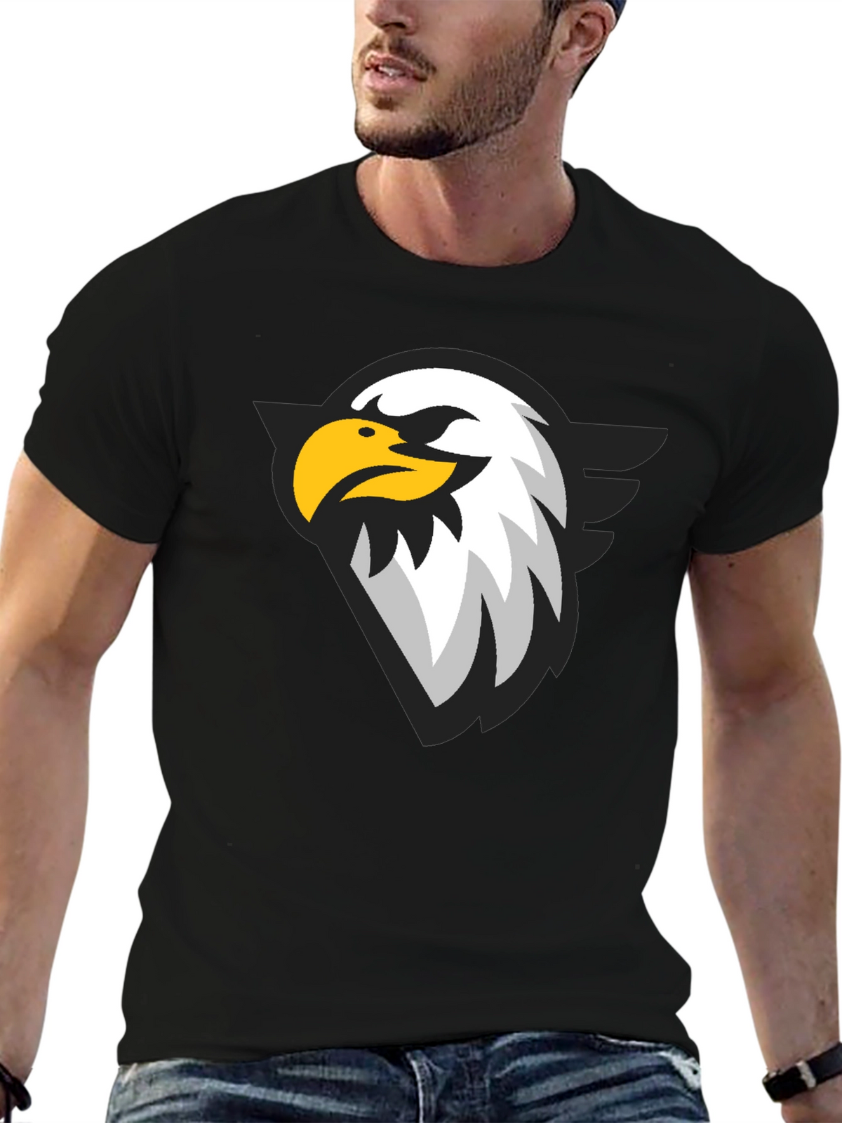 Black T-Shirt with Eagle Graphic Print