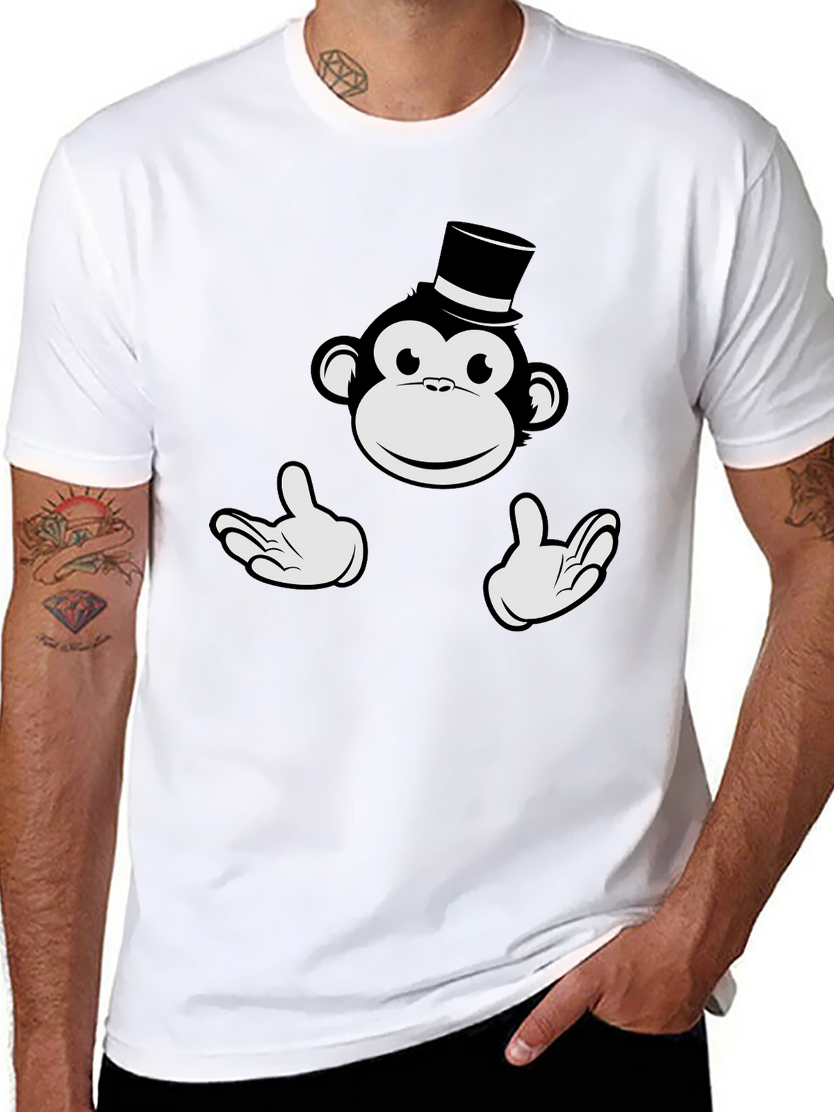 Monkey Top Hat Graphic Tee - Black Cotton T-Shirt