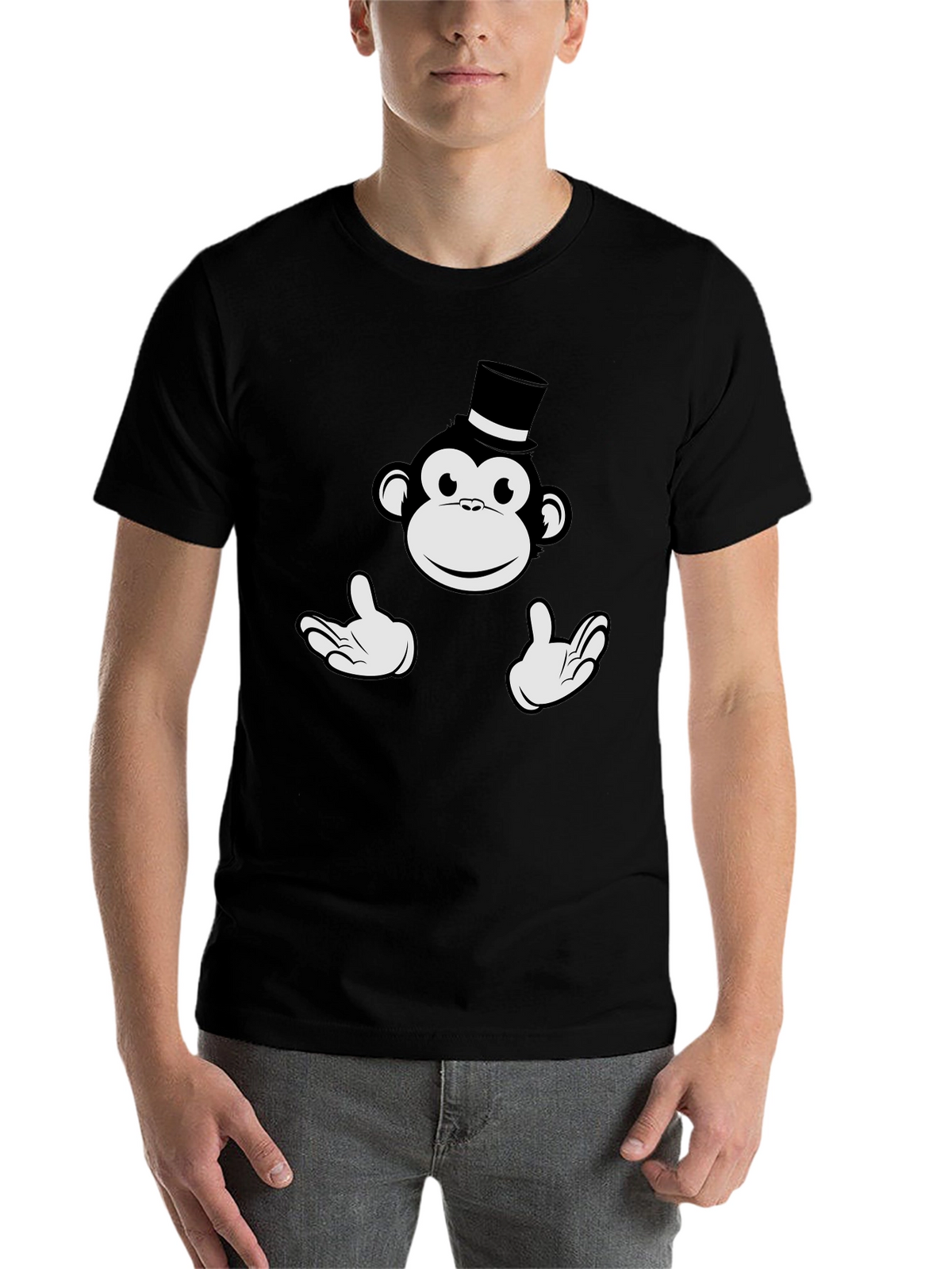 Monkey Top Hat Graphic Tee - Black Cotton T-Shirt