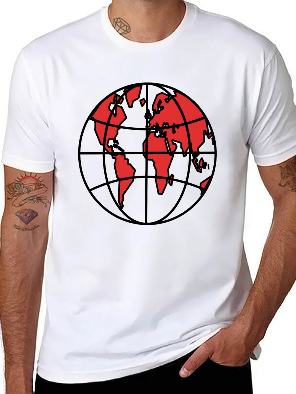 Red Globe Graphic Black T-Shirt