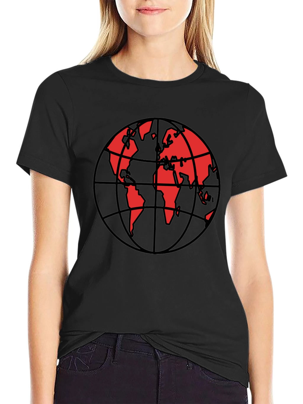 Red Globe Graphic Black T-Shirt