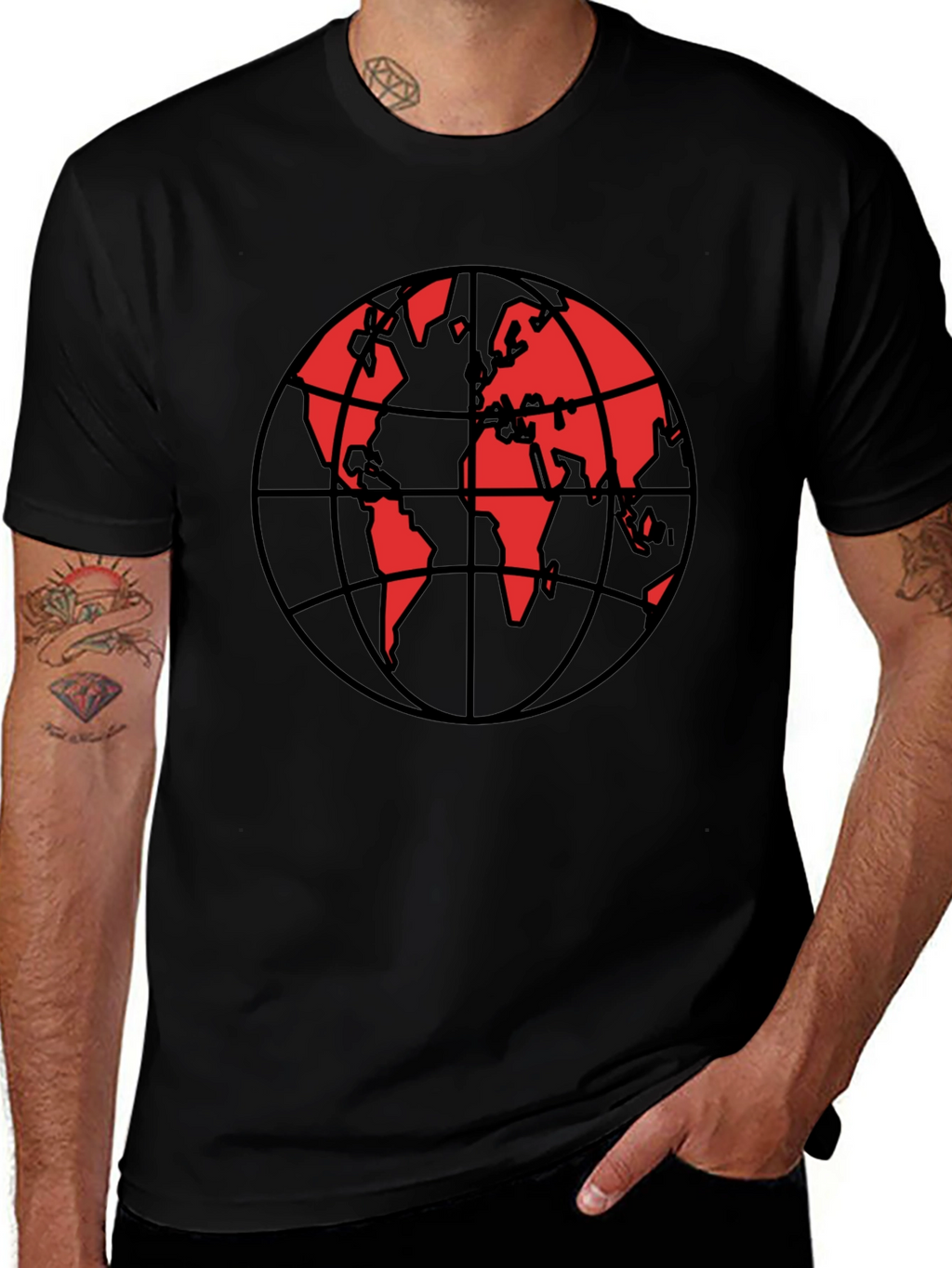 Red Globe Graphic Black T-Shirt