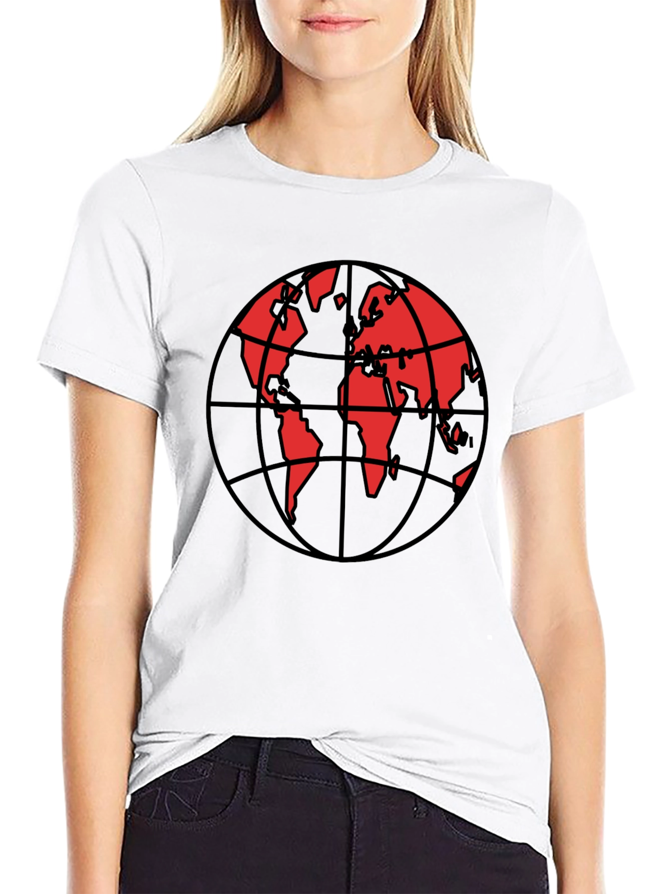Red Globe Graphic Black T-Shirt