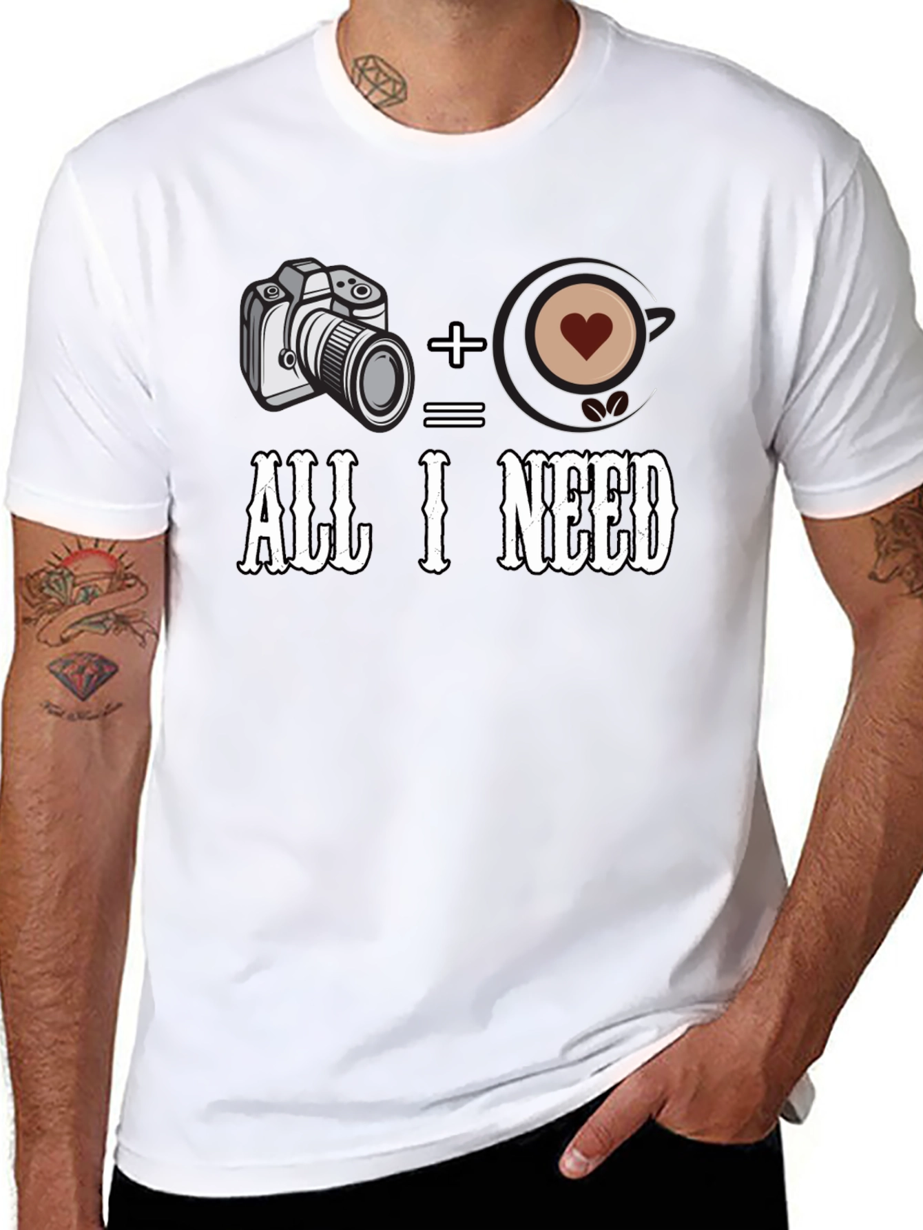 Camera + Coffee = All I Need Black T-Shirt