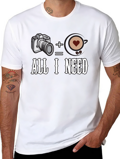 Camera + Coffee = All I Need Black T-Shirt