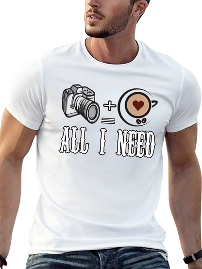 Camera + Coffee = All I Need Black T-Shirt