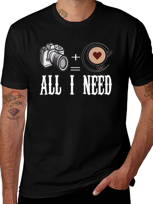 Camera + Coffee = All I Need Black T-Shirt