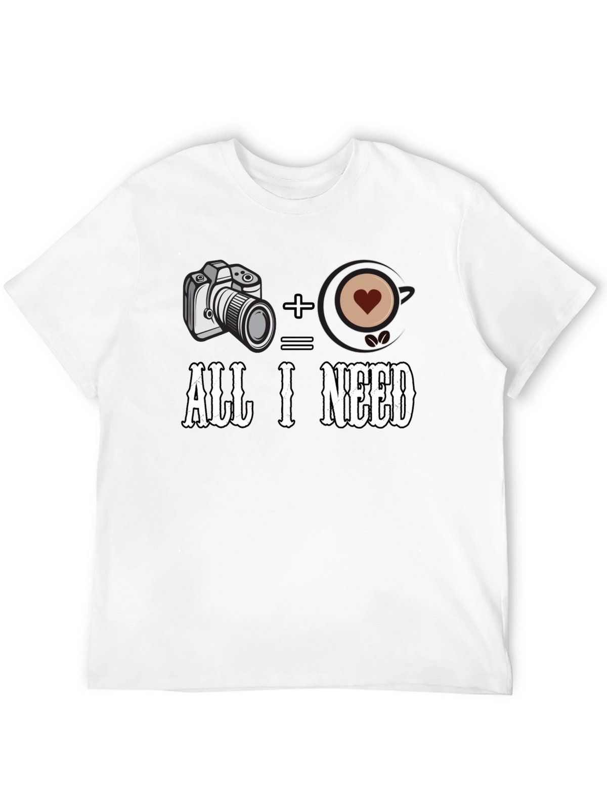 Camera + Coffee = All I Need Black T-Shirt