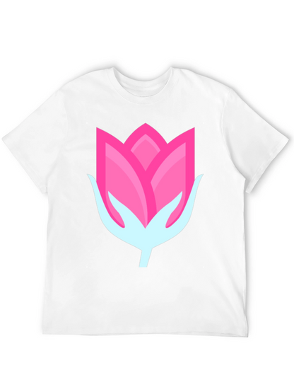 Pink Flower Graphic Black T-Shirt