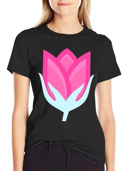 Pink Flower Graphic Black T-Shirt