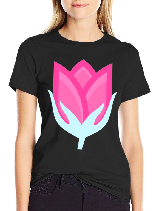 Pink Flower Graphic Black T-Shirt