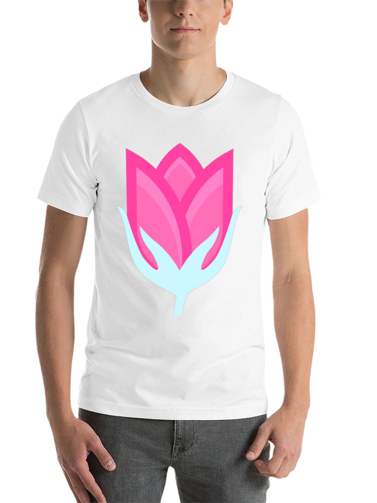 Pink Flower Graphic Black T-Shirt