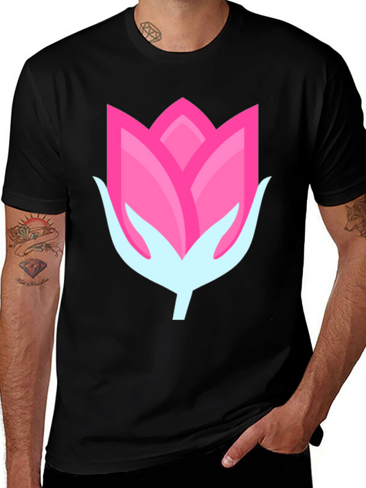 Pink Flower Graphic Black T-Shirt