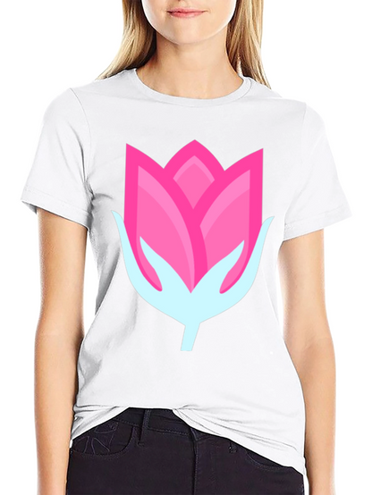 Pink Flower Graphic Black T-Shirt