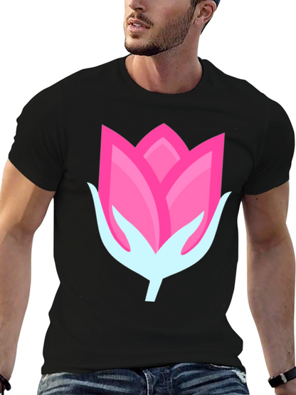 Pink Flower Graphic Black T-Shirt