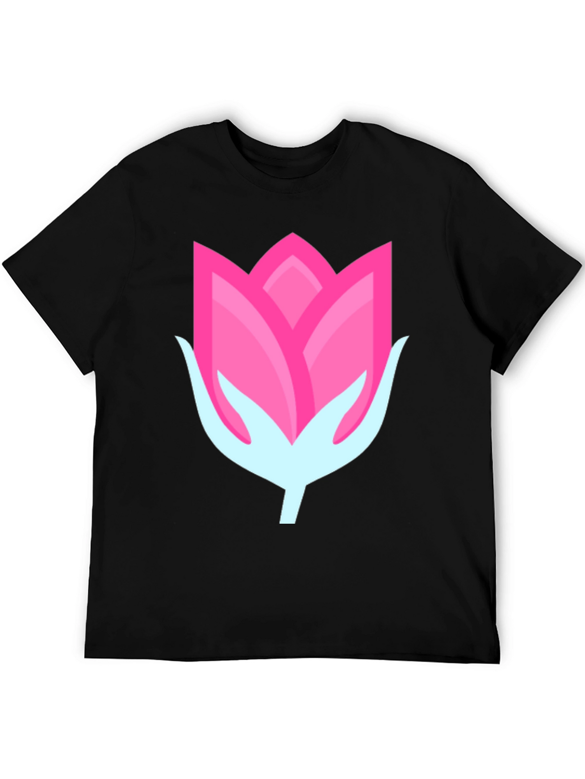 Pink Flower Graphic Black T-Shirt