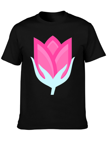 Pink Flower Graphic Black T-Shirt