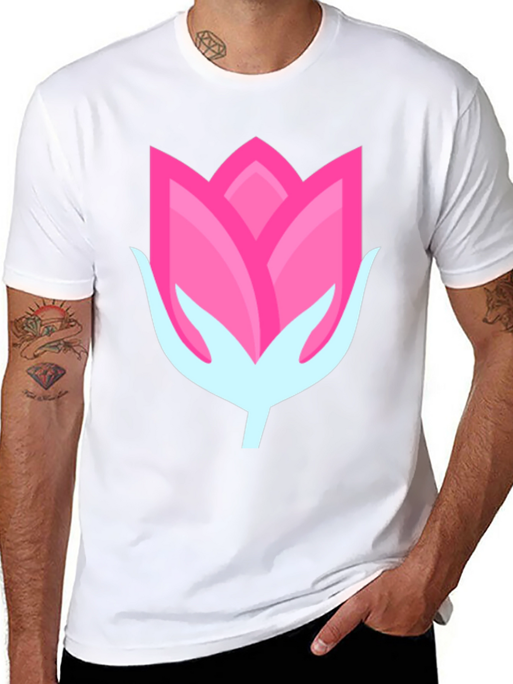 Pink Flower Graphic Black T-Shirt