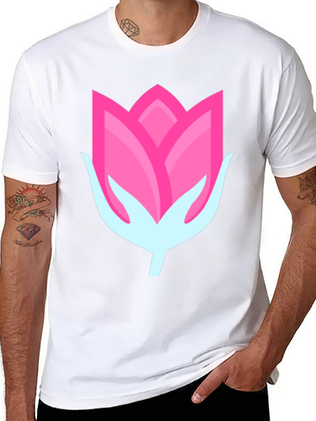 Pink Flower Graphic Black T-Shirt
