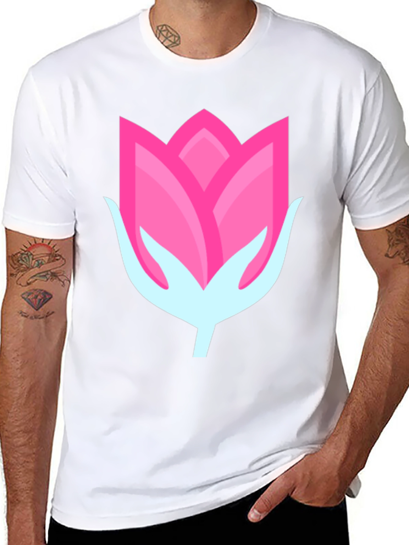 Pink Flower Graphic Black T-Shirt