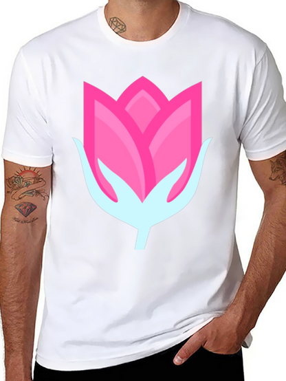 Pink Flower Graphic Black T-Shirt
