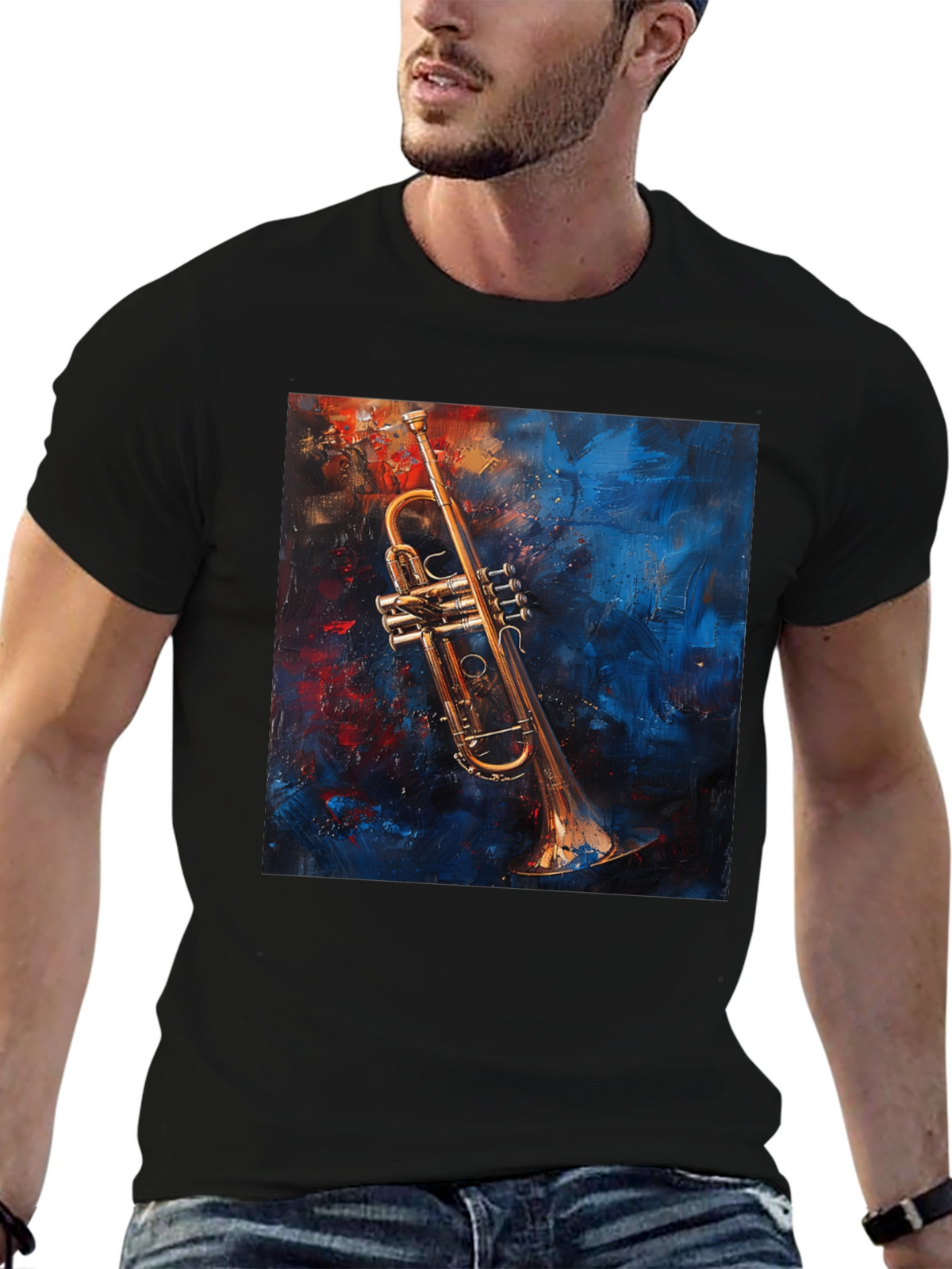 Trumpet Art Graphic Black T-Shirt