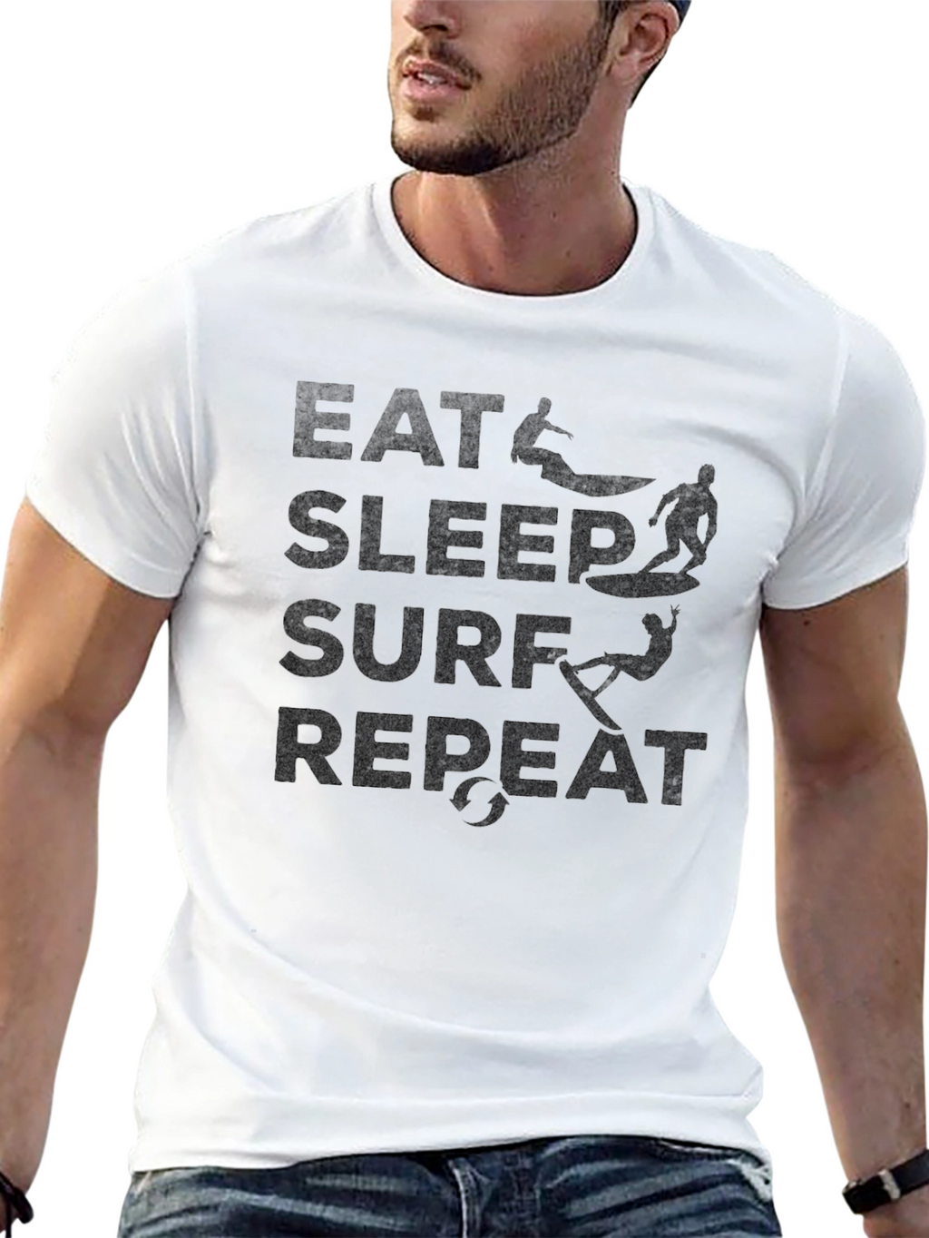 Eat Sleep Surf Repeat Black Graphic Tee