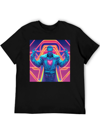 Retro Synthwave Neon Heart Graphic Tee - Black