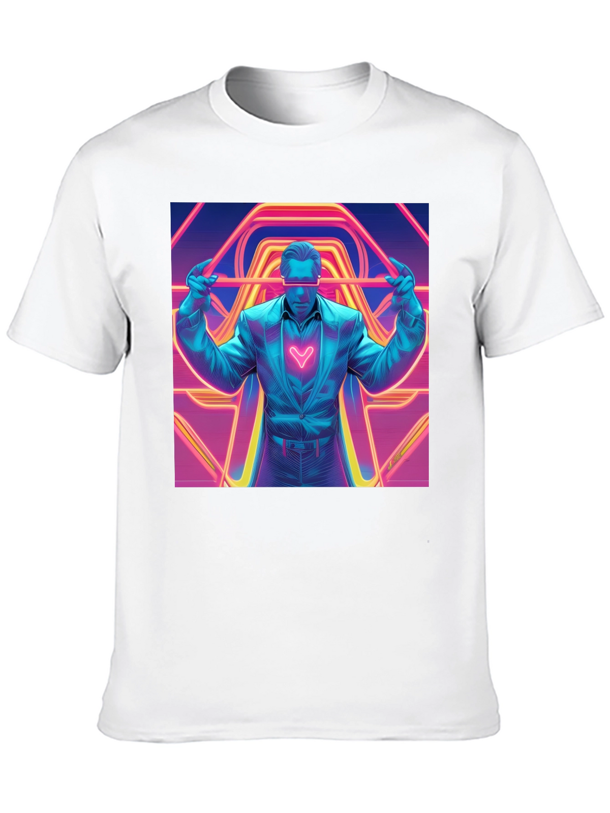 Retro Synthwave Neon Heart Graphic Tee - Black