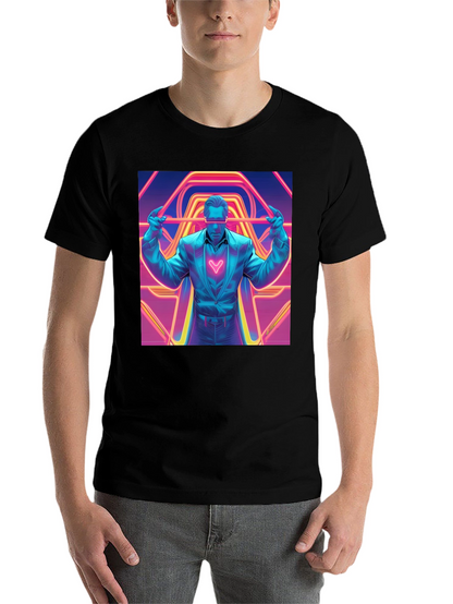 Retro Synthwave Neon Heart Graphic Tee - Black
