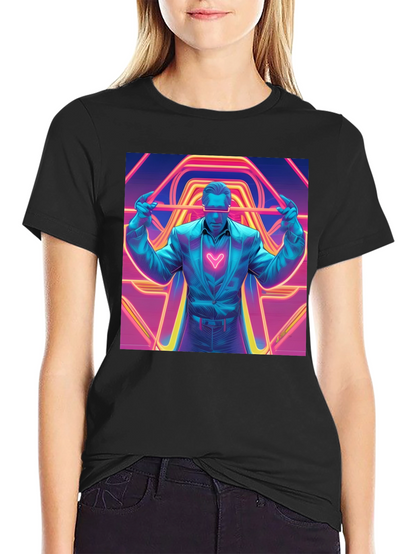 Retro Synthwave Neon Heart Graphic Tee - Black