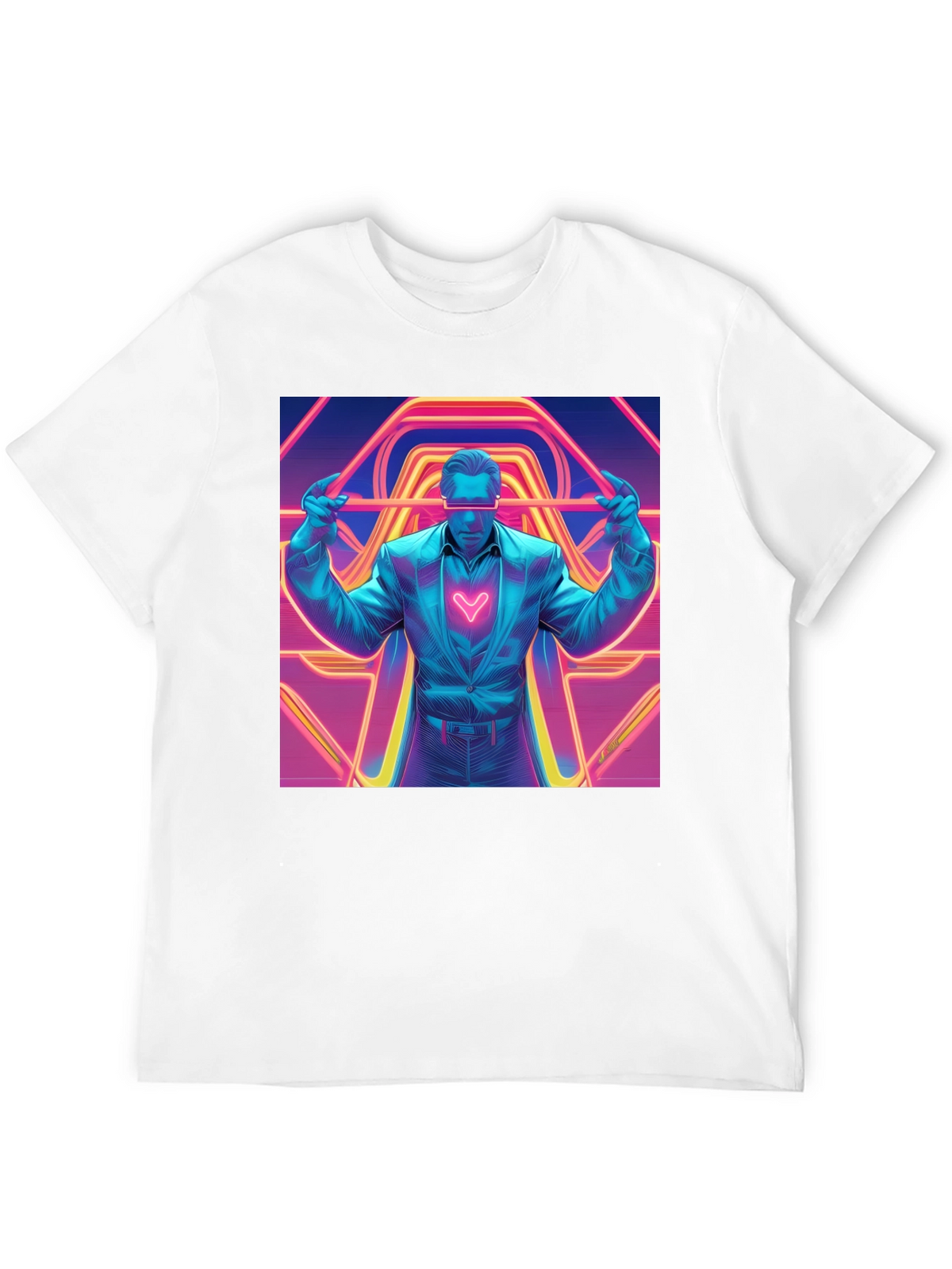 Retro Synthwave Neon Heart Graphic Tee - Black