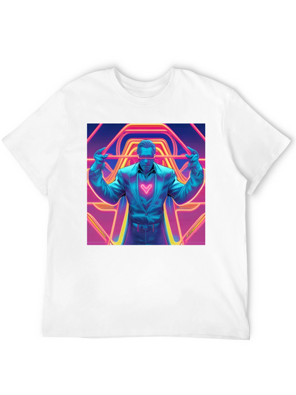 Retro Synthwave Neon Heart Graphic Tee - Black