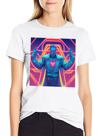 Retro Synthwave Neon Heart Graphic Tee - Black