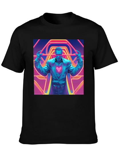 Retro Synthwave Neon Heart Graphic Tee - Black