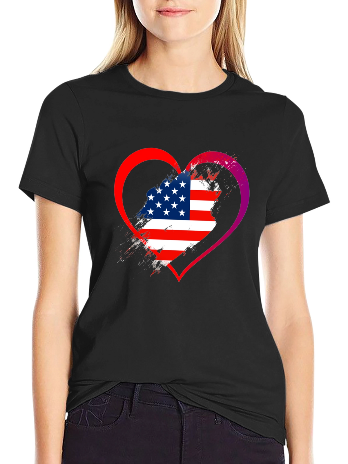USA Flag Heart Graphic T-Shirt