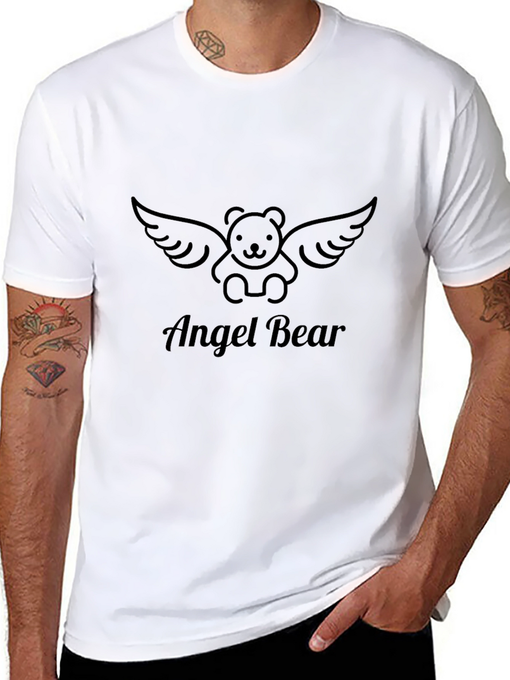 Angel Bear Graphic Tee - Stylish Black T-Shirt