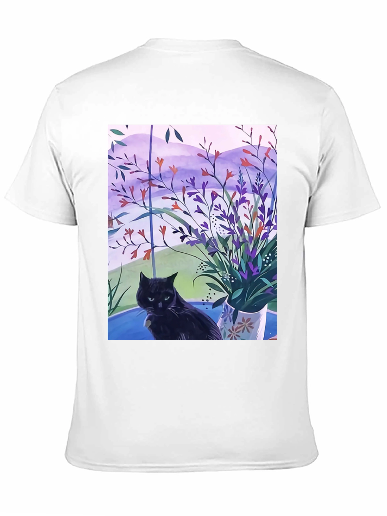 Black Cat Floral Window T-Shirt