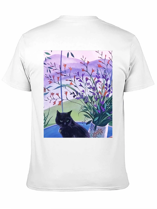 Black Cat Floral Window T-Shirt