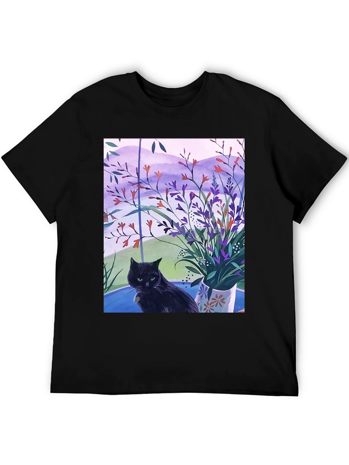 Black Cat Floral Window T-Shirt