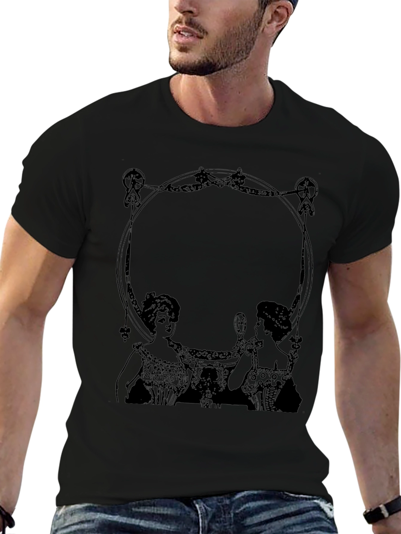 Vintage Art Deco Ladies Black T-Shirt