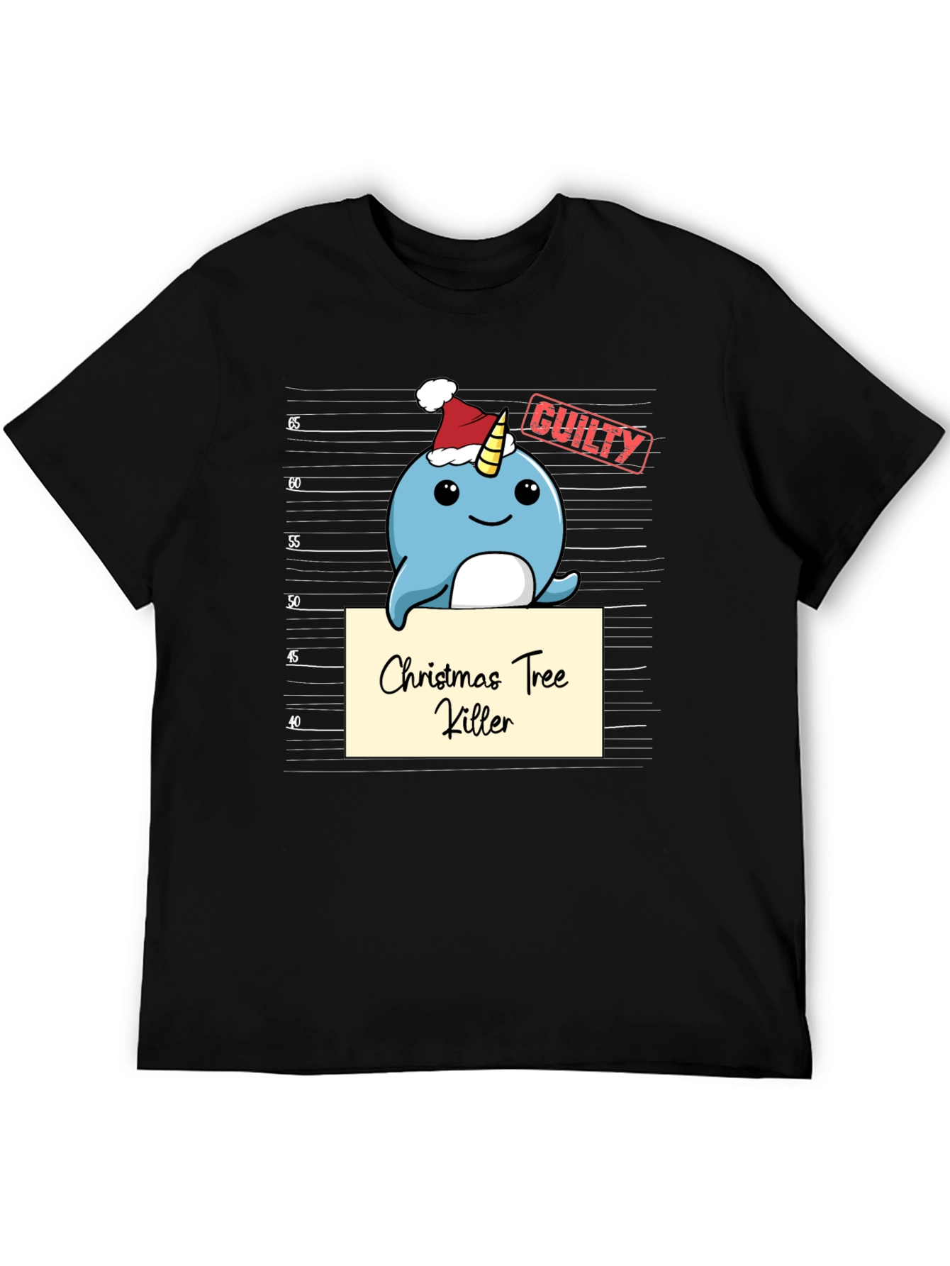 Christmas Tree Killer Narwhal Mugshot T-Shirt